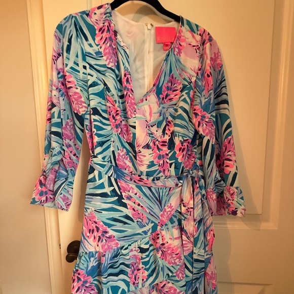 LILLY PULITZER NEW Peacock Blue Tweethearts Laeda Stretch Dress Size Small - Picture 1 of 10